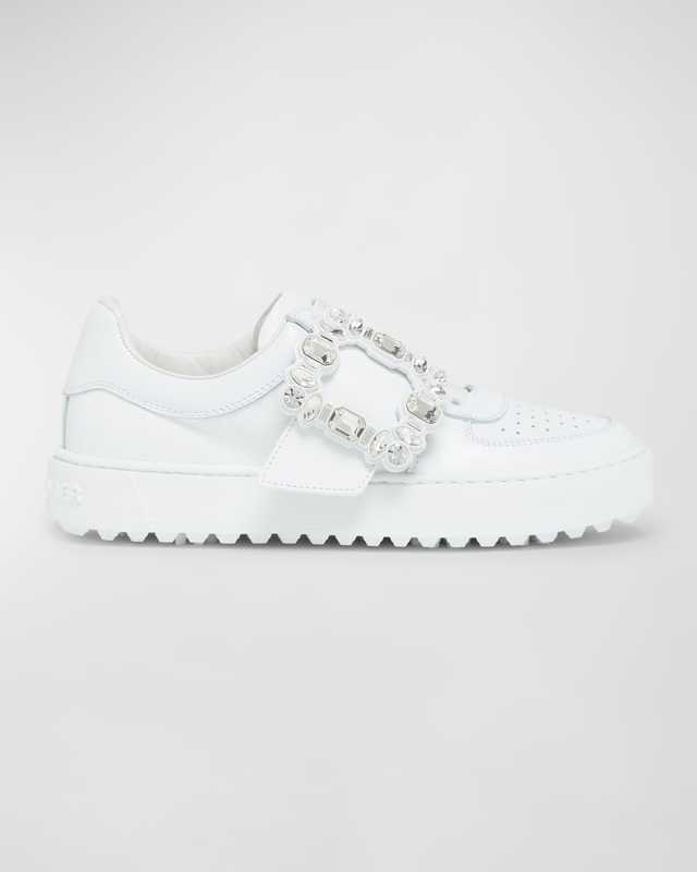 Very Vivier Leather Crystal-Buckle Sneakers